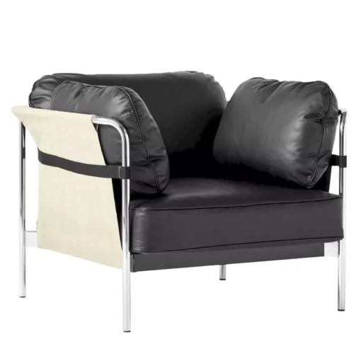 Hay Can Fauteuil Frame Chroom, Canvas Cream, Sense Black