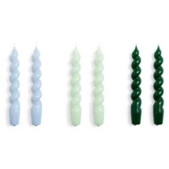 Hay Candle Spiral Kaarsen Set Van 6 Light Blue, Mint, Green