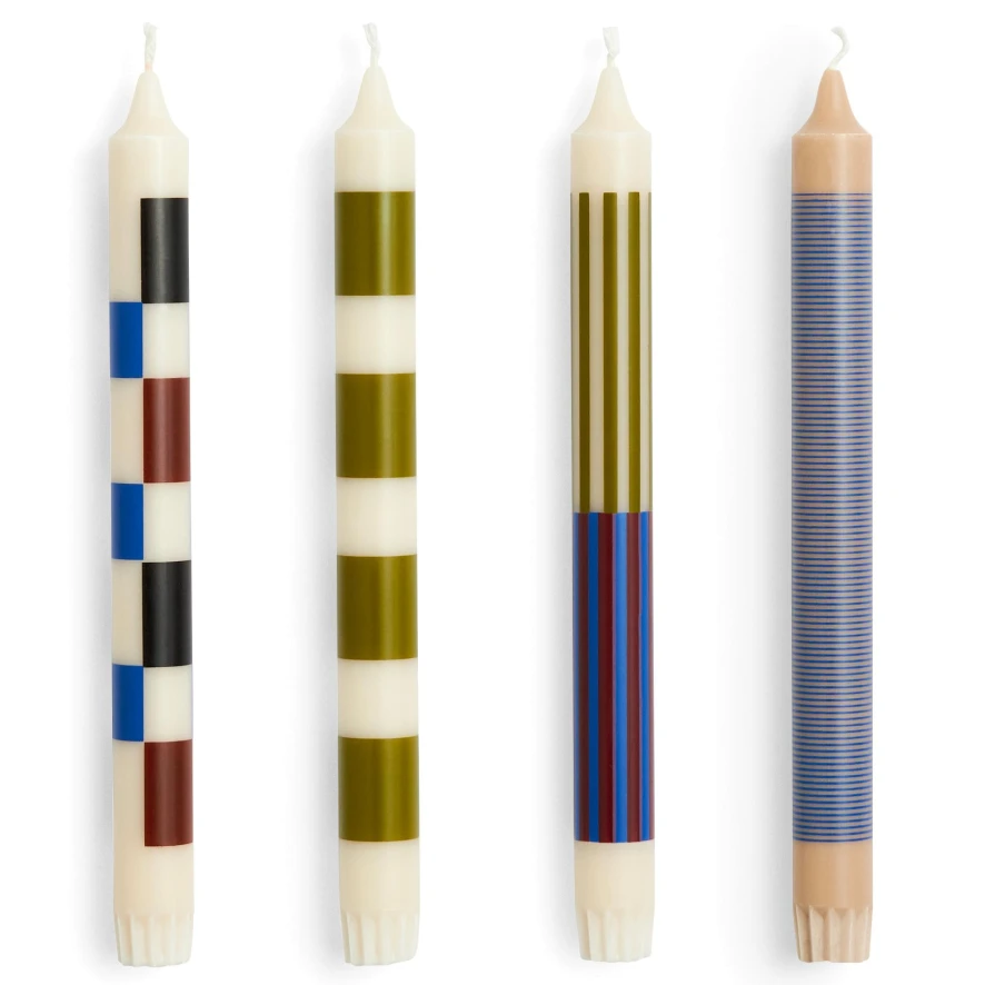 Hay Pattern Kaarsen Set Van 4 Off-White, Army And Blue 2 Hay Pattern Kaarsen Set Van 4 Off-White, Army And Blue
