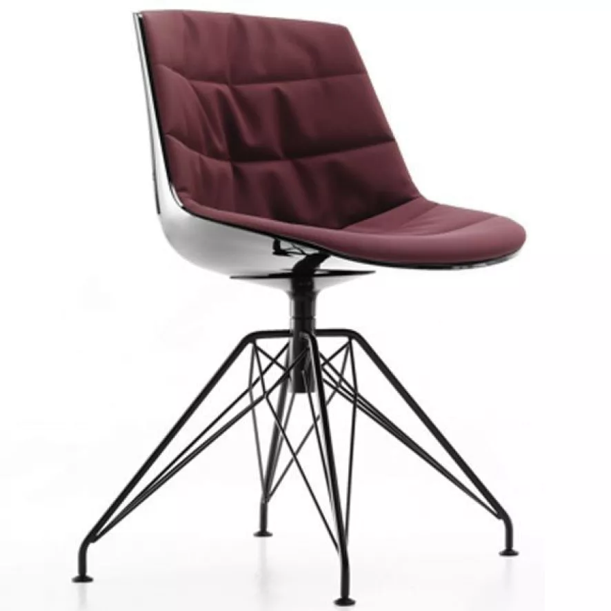 MDF Italia Flow Chair Gestoffeerde Stoel Met Grijs LEM Onderstel, Witte Kuip, Londra Burgundy 3 MDF Italia Flow Chair Gestoffeerde Stoel Met Grijs LEM Onderstel, Witte Kuip, Londra Burgundy