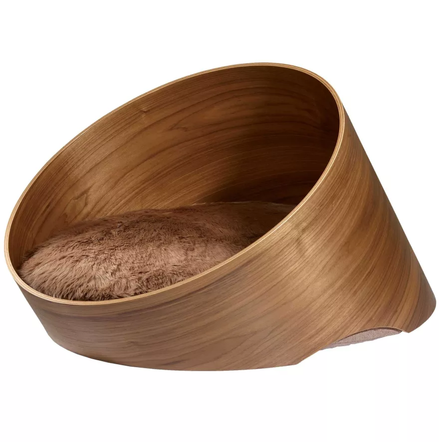 MiaCara Covo Kattenmand Ø60 Walnoot, Kussen Taupe 4 MiaCara Covo Kattenmand Ø60 Walnoot, Kussen Taupe - Afbeelding 2